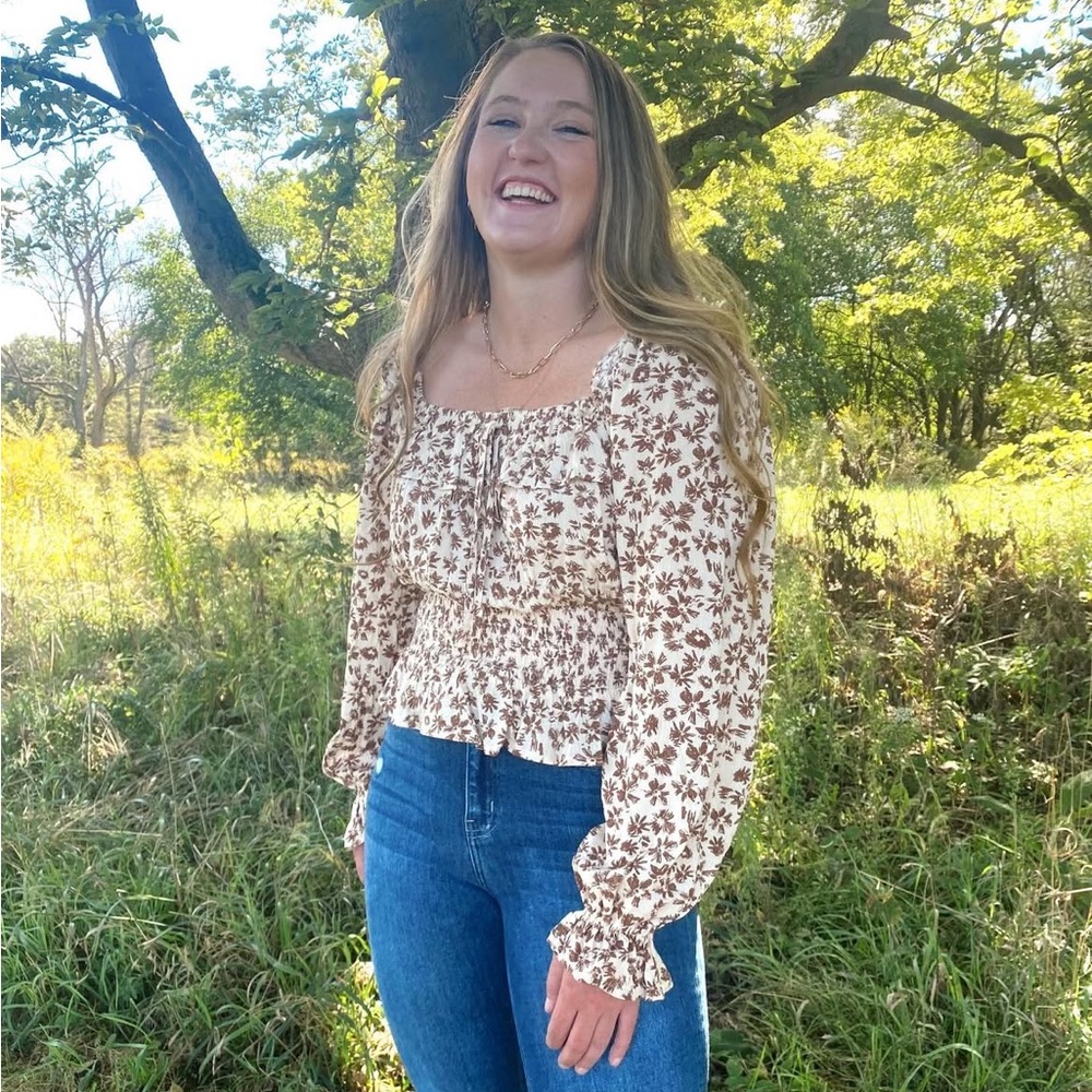 Floral Cream and Brown Women's Top